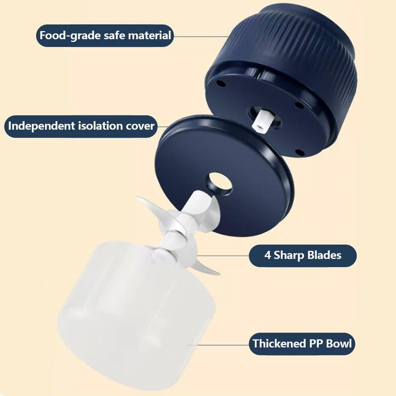 Electric Garlic Chopper, 4 Sharp Blades，Portable Veggie Chopper, 300ML Garlic Grinder Masher Onion Chopper, Blender to Vegetable, Cordless Food Processor for Ginger, Chili, Fruit, Meat, Spices, Beans, Etc