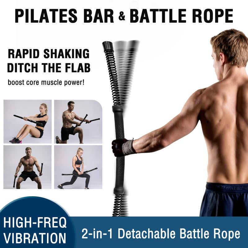 [Christmas Gift]2-In-1 Detachable Ropeless Battle Ropes&Fitbar,Pilates Barcardio Trainer for Home Gym-Quiet Portable Steel Handle Construction Compact Premium Material Ideal for Fitness Enthusiasts Workout Equipment Training Strength,Holiday
