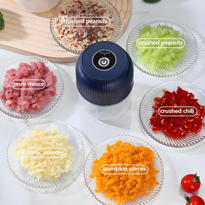 Electric Garlic Chopper, 4 Sharp Blades，Portable Veggie Chopper, 300ML Garlic Grinder Masher Onion Chopper, Blender to Vegetable, Cordless Food Processor for Ginger, Chili, Fruit, Meat, Spices, Beans, Etc