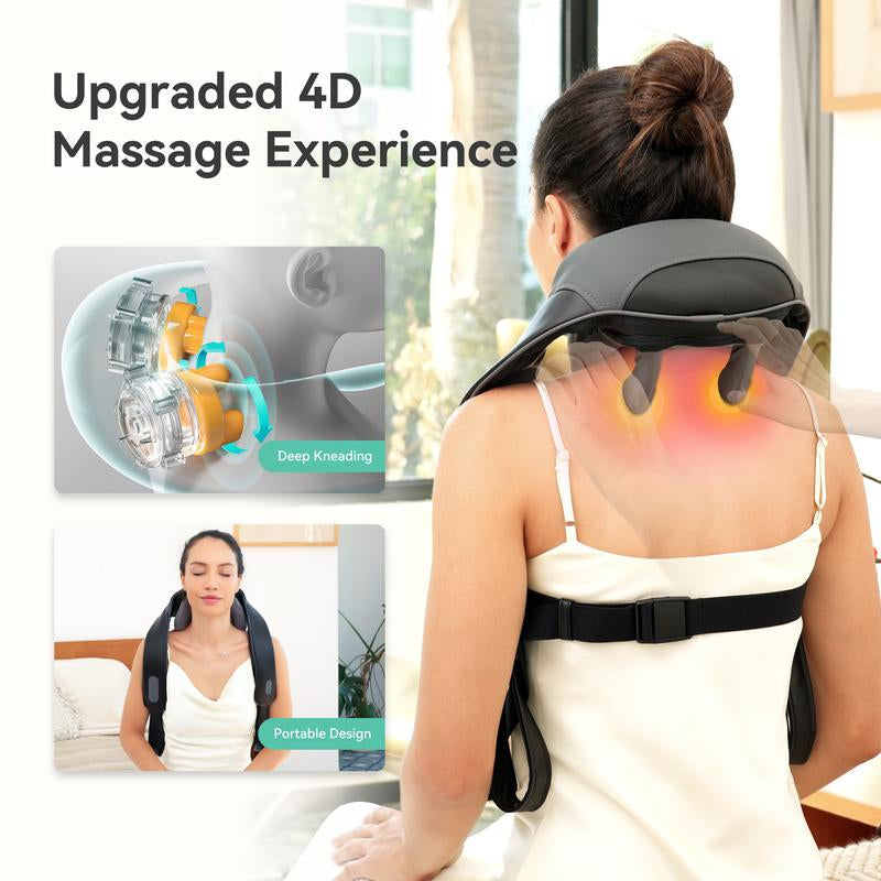 Snailax Neck Massager with Heat, Shoulder, and Neck Massager, Deep Kneading Neck Back Massager, Cordless, Lightweight, Comfortable for Gifting