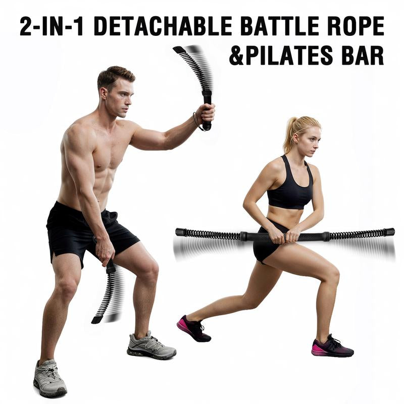 [Christmas Gift]2-In-1 Detachable Ropeless Battle Ropes&Fitbar,Pilates Barcardio Trainer for Home Gym-Quiet Portable Steel Handle Construction Compact Premium Material Ideal for Fitness Enthusiasts Workout Equipment Training Strength,Holiday
